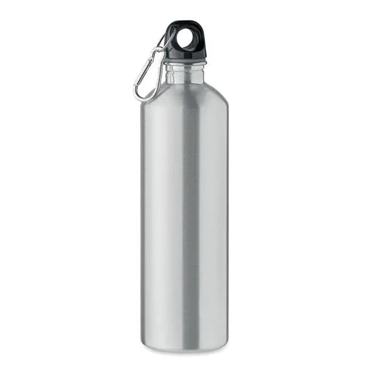 Sticla cu un singur perete 750ml aluminiu argintiu cu capac negru si carabiniera argintie