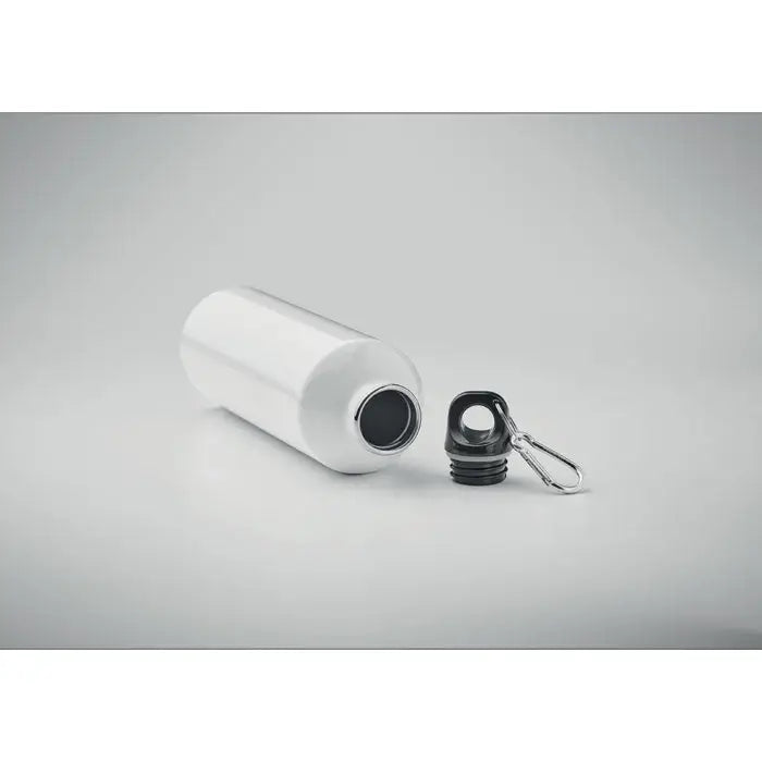 Sticlă cu un singur perete 750ml din metal alb cu capac negru și clemă carabinieră argintie