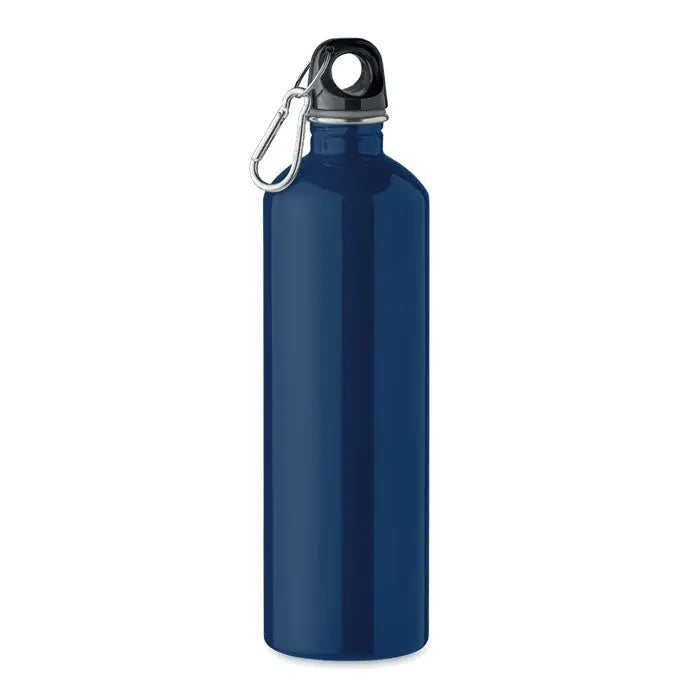 Sticla cu un singur perete 750ml albastru metalic cu capac negru si carabiniera argintie