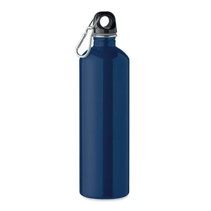 Sticla cu un singur perete 750ml albastru metalic cu capac negru si carabiniera argintie