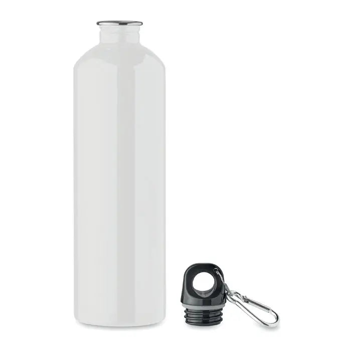 Sticla cu un singur perete 750ml alb metalic cu capac negru si carabiniera pentru hidratare usoara