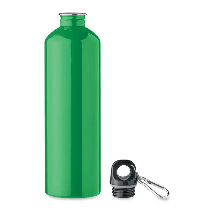 Sticlă cu un singur perete 750ml verde metalic cu capac negru și carabinieră argintie din metal