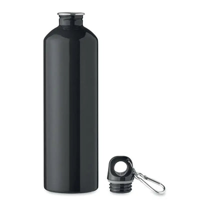 Sticlă cu un singur perete 750ml neagră metalizată cu capac șurub și carabinieră argintie