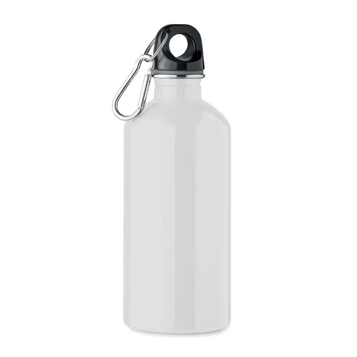 Sticla cu un singur perete de 500 ml din otel inoxidabil alb cu capac negru si carabina argintie