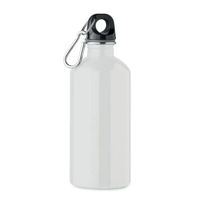 Sticla cu un singur perete de 500 ml din otel inoxidabil alb cu capac negru si carabina argintie