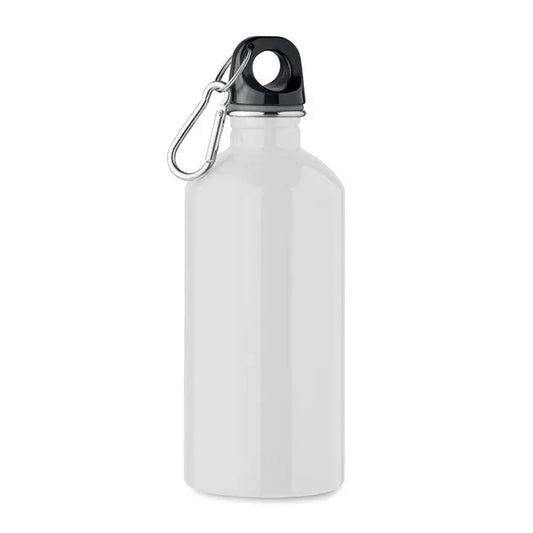 Sticla cu un singur perete de 500 ml din otel inoxidabil alb cu capac negru si carabina argintie
