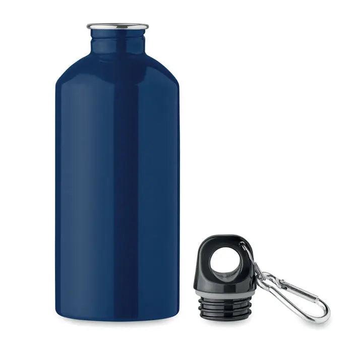 Sticla cu un singur perete de 500 ml albastru metalic cu capac negru si carabiniera argintie