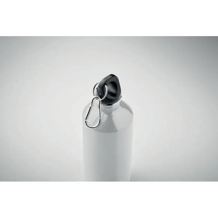 Sticla cu un singur perete de 500 ml din metal argintiu cu capac negru si carabiniera argintie pentru agatat