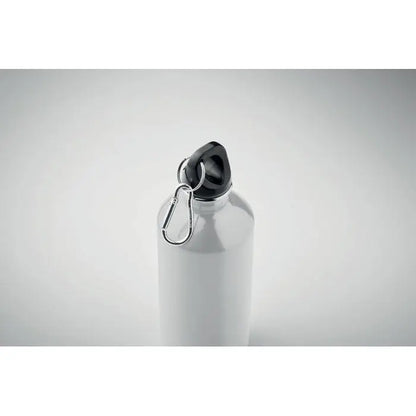 Sticla cu un singur perete de 500 ml din metal argintiu cu capac negru si carabiniera argintie pentru agatat