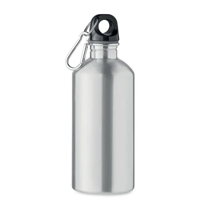 Sticla cu un singur perete de 500 ml din aluminiu argintiu cu capac negru si carabinier argintiu