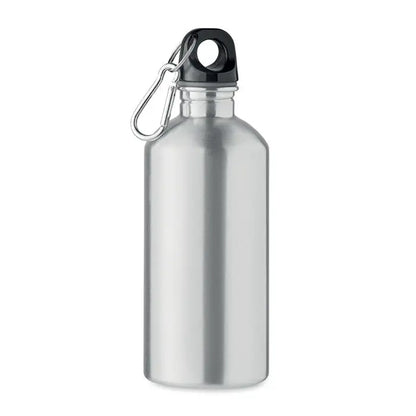Sticla cu un singur perete de 500 ml din aluminiu argintiu cu capac negru si carabinier argintiu