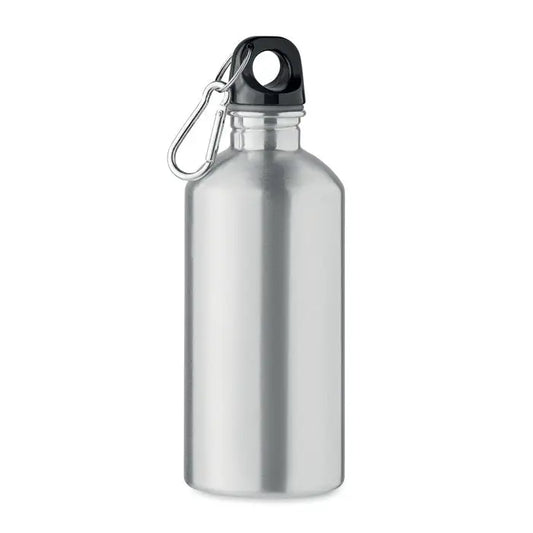 Sticla cu un singur perete de 500 ml din aluminiu argintiu cu capac negru si carabinier argintiu