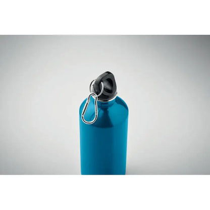 Sticla cu un singur perete de 500 ml albastru deschis din aluminiu cu capac negru si carabina argintie