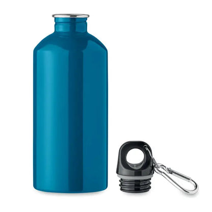 Sticla cu un singur perete de 500 ml din otel inoxidabil teal cu capac negru si carabiniera argintie