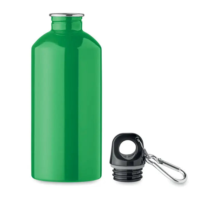 Sticla cu un singur perete de 500 ml verde metalizata cu capac negru si carabinera argintie