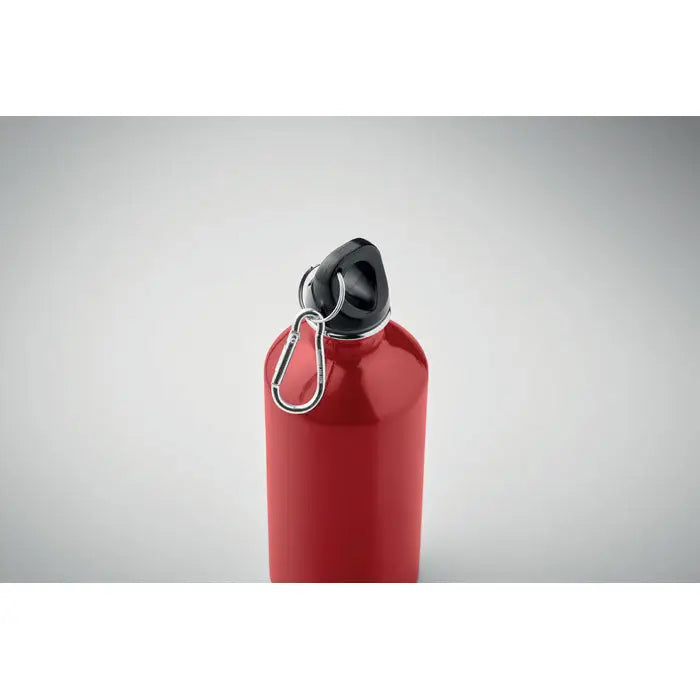Sticlă metalică roșie de 500 ml cu un singur perete, capac negru cu filet și carabinieră argintie
