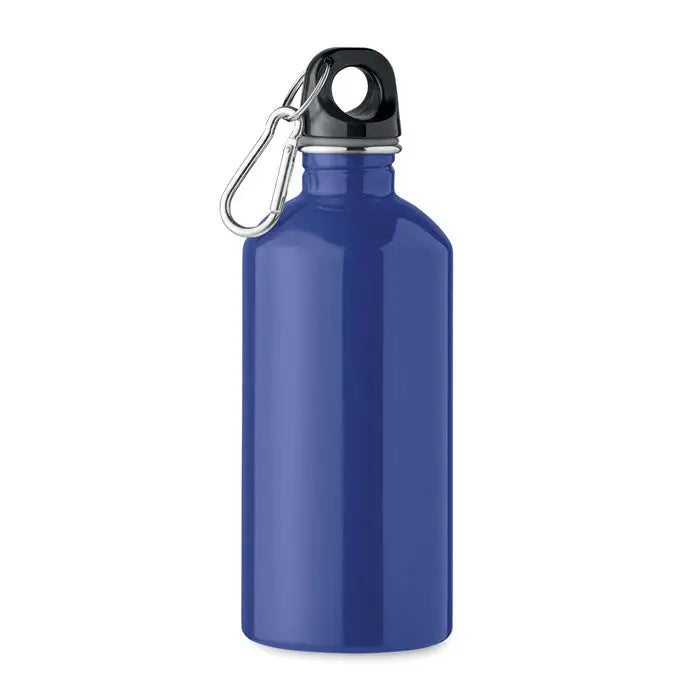 Sticla cu un singur perete de 500 ml albastra metalica cu capac negru si carabiniera argintie