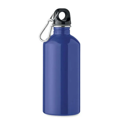 Sticla cu un singur perete de 500 ml albastra metalica cu capac negru si carabiniera argintie