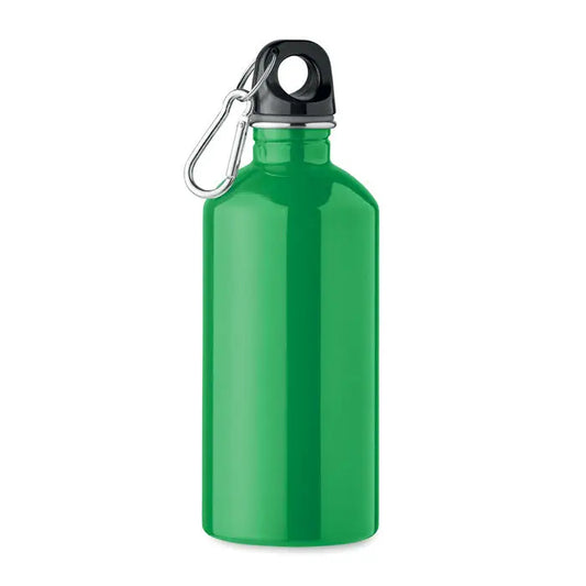 Sticla cu un singur perete de 500 ml din aluminiu verde vibrant cu capac negru si carabiniera argintie