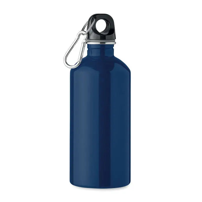 Sticla cu un singur perete de 500 ml albastra metalica cu capac negru si carabiniera argintie