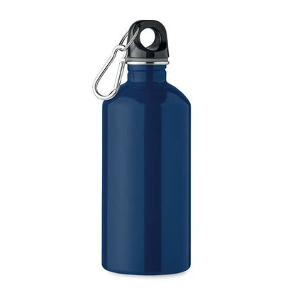 Sticla cu un singur perete de 500 ml albastra metalica cu capac negru si carabiniera argintie