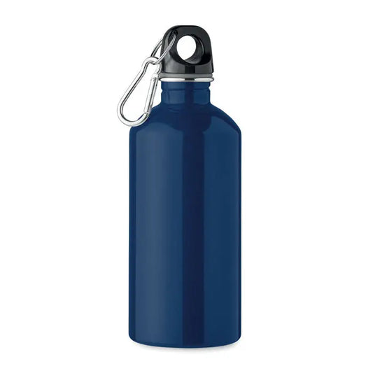 Sticla cu un singur perete de 500 ml albastra metalica cu capac negru si carabiniera argintie
