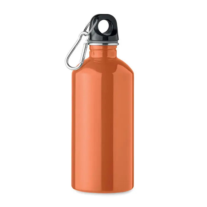 Sticla cu un singur perete de 500 ml portocalie metalica cu capac negru si carabiniera argintie