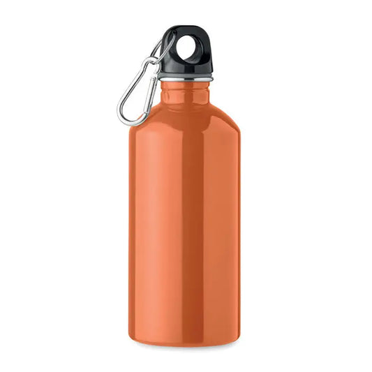 Sticla cu un singur perete de 500 ml portocalie metalica cu capac negru si carabiniera argintie
