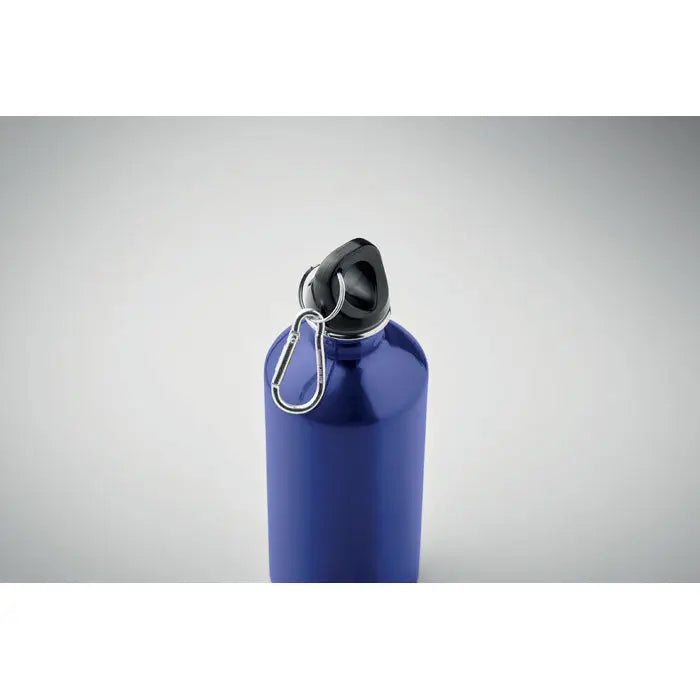 Sticlă metalică albastră cu un singur perete de 500 ml, capac negru cu filet și carabinieră argintie