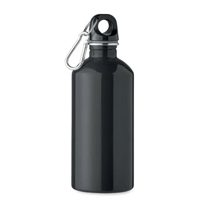 Sticla cu un singur perete de 500 ml din aluminiu negru mat cu capac cu filet si carabinier argintiu
