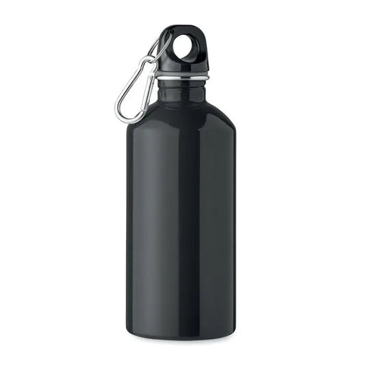 Sticla cu un singur perete de 500 ml din aluminiu negru mat cu capac cu filet si carabinier argintiu