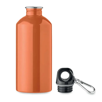 Sticla cu un singur perete de 500 ml portocalie metalica cu capac negru si carabiniera argintie