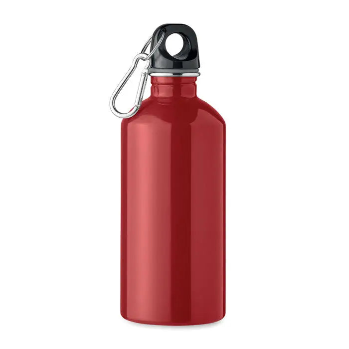 Sticla cu un singur perete de 500 ml metalizata rosie cu capac negru si carabiniera argintie
