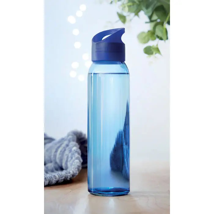 Sticlă de plastic transparentă albastră de 470ml cu capac flip-top albastru pentru apă