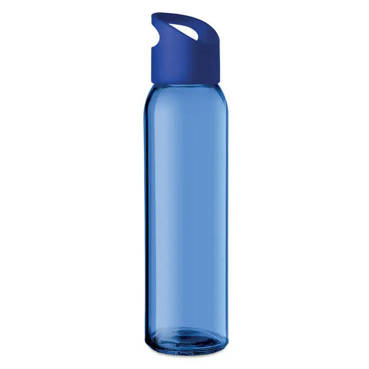 Sticla de sticla 470ml albastru transparent din plastic cu capac filetat si maner integrat