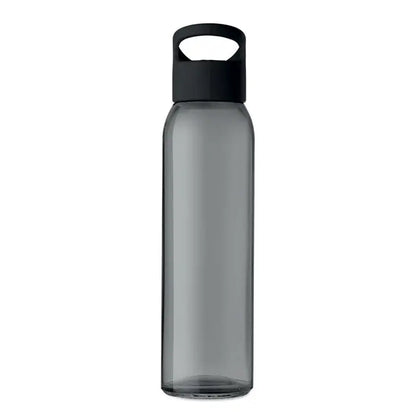 Sticlă transparentă gri din plastic de 470ml cu capac negru cu mâner pentru băuturi reutilizabilă
