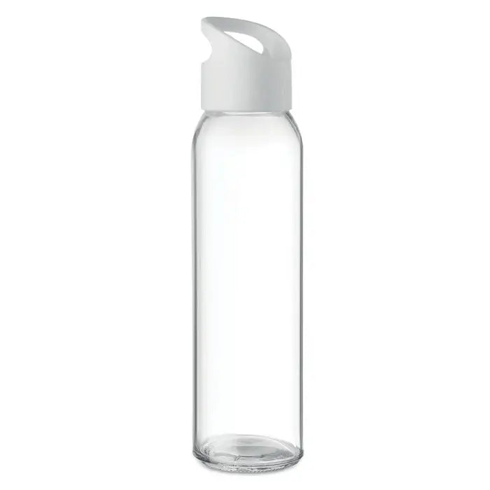 Sticlă de sticlă 470ml transparentă cu capac alb din plastic și mâner integrat pentru apă