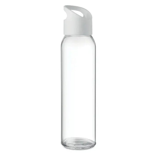 Sticlă de sticlă 470ml transparentă cu capac alb din plastic și mâner integrat pentru apă