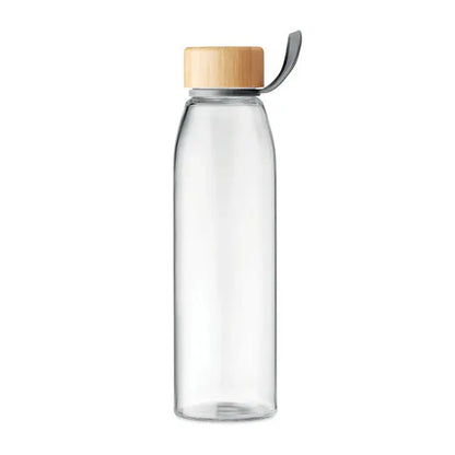 Sticla de sticla 500 ml sticla clara cu capac din lemn deschis si maner metalic gri elegant