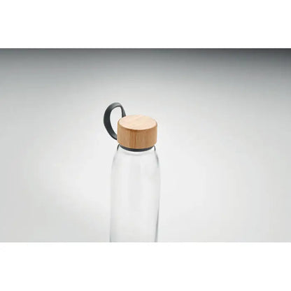 Sticla de sticla 500 ml cu capac din lemn natural si maner din silicon negru pentru apa clara