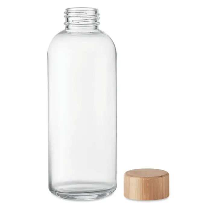 Sticlă de sticlă transparentă 650ml cu capac din bambus maro deschis pentru uz casnic și decorativ