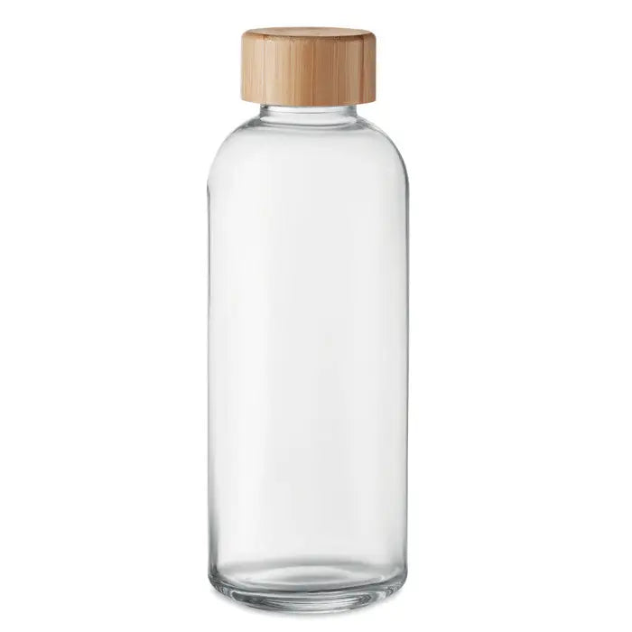 Sticla de sticla 650ml transparenta cu capac din bambus maro deschis pentru bauturi