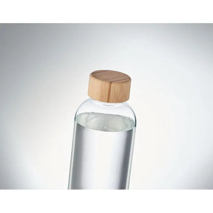 Sticla de sticla 650ml transparenta cu capac din bambus maro deschis pentru stocarea apei