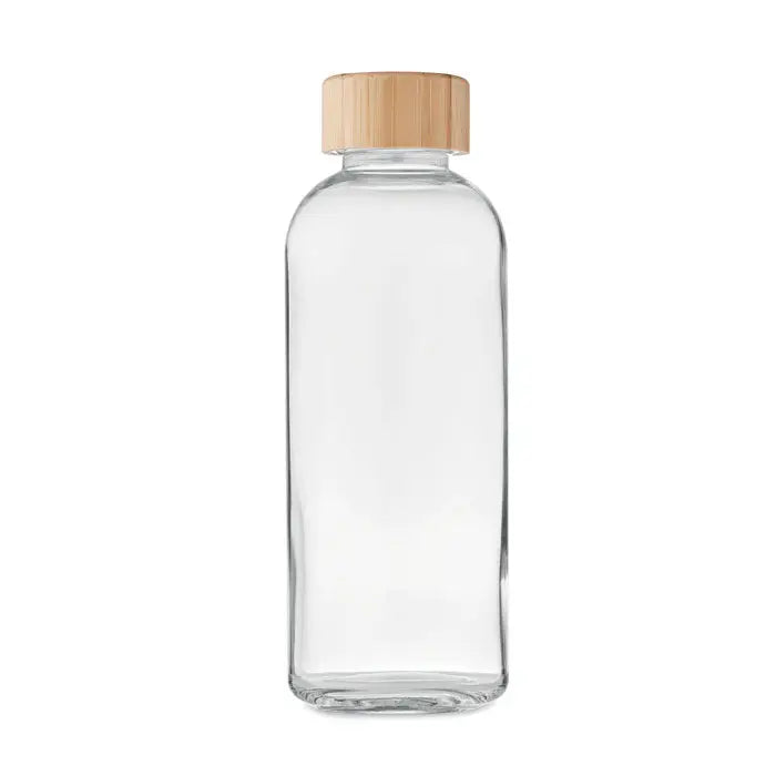 Sticlă de sticlă 650ml transparentă cu capac din bambus maro deschis pentru băuturi sănătoase