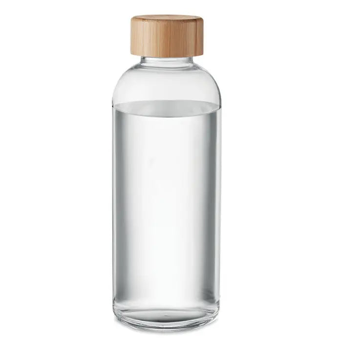 Sticla de sticla 650ml transparenta cu capac din bambus maro deschis pentru bauturi sanatoase