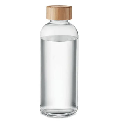 Sticla de sticla 650ml transparenta cu capac din bambus maro deschis pentru bauturi sanatoase