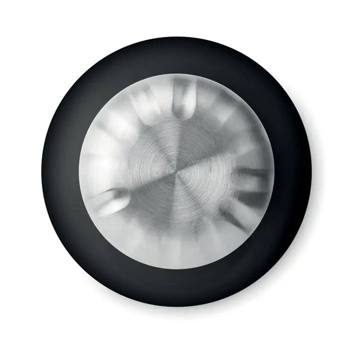 Sticlă de sticlă 650ml cu inel circular negru și centru metalic argintiu periat cu modele radiale concentric