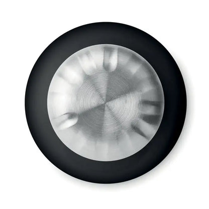 Sticlă de sticlă 650ml cu inel circular negru și centru metalic argintiu periat cu modele radiale concentric
