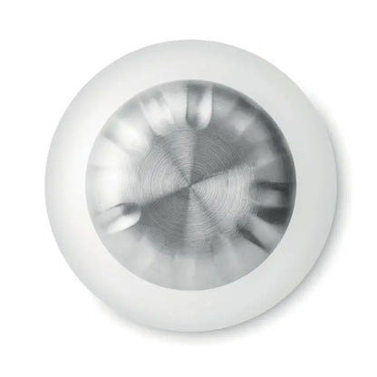 Lampă de tavan albă circulară cu centru metalic din oțel inoxidabil periat cu modele radiale concentrice sticla de sticla 650ml