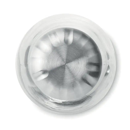 Sticla de sticla 650ml cu scrumiera transparenta din sticla si interior metalic argintiu periat cu modele circulare concentrică